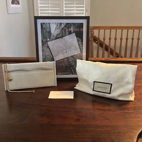 GUCCI Rajah Sylvie Web Leather Tote Bag Large w/Pochette White - Picture 4 of 16